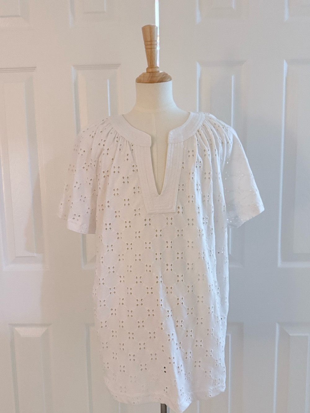 Tribal White Eyelet Split-Neck Tunic